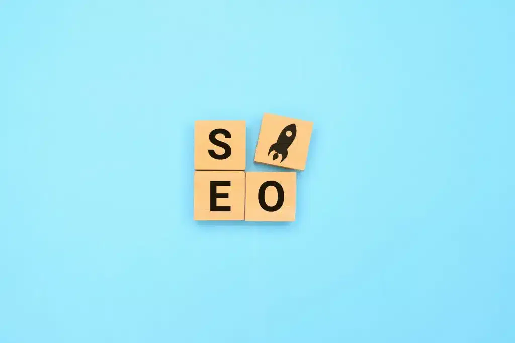SEO text on wooden cube, Search engine optimization ranking, SEO